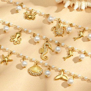 Bracelet en acier inoxydable plaqué or de la série Mili Ocean, incrusté de zircon et de pierres naturelles, légèrement luxueux, cadeau haut de gamme pour femmes - Product Image 3
