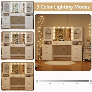 Bàn trang điểm hiện đại màu trắng thông minh WenFeng OEM/ODM - Bàn trang điểm có đèn LED 8 ngăn kéo, trạm sạc 3 chế độ cho phòng ngủ - Product Image 3