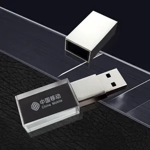 En çok satan özel Logo kristal USB lazer oyma Logo Memory Stick Flash Disk kristal cam USB Flash sürücü kalem sürücü 64 128gb