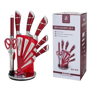 Juego de Cuchillos de Cocina Profesionales Kitchenbliss con Bloque, Hoja de Acero Inoxidable, Mango Rojo Hueco en Forma de Herradura, Tijeras, Juego de Cuchillos de Chef - Product Image 5