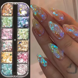 12Grids Aurora Opal Flake, Lentejuelas para Uñas, Efecto Sirena de Ensueño, Lentejuelas Brillantes Coloridas para Uñas, Lentejuelas Holográficas para Manicura - Product Image 1