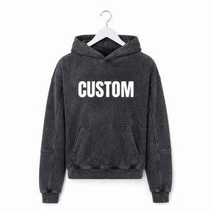 Custom 450g Heavyweight Cotton Hoodie Men's Streetwear Oversized Boxy Fit No Drawstring Vintage Wash Blank Fleece Pullover OEM - Product Image 1