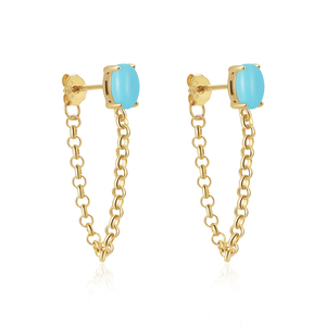 CANNER New 925 Silver <b>Stud</b> INS Tassel <b>Chain</b> <b>Stud</b> <b>Earrings</b> 18k Gold Plated Turquoise <b>Earrings</b> Simple Hanging <b>Chain</b> Jewelry - Product Image 1