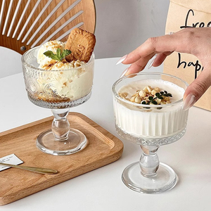 Francese Retro incide in vetro alto piccola ciotola da Dessert cilindro portacandele budino tazza di bicchiere di vino calice - Product Image 6