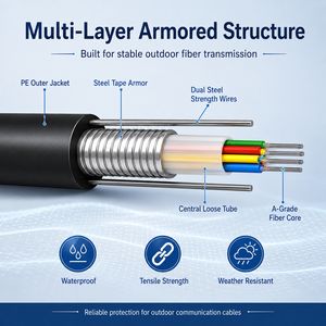 <span class=keywords><strong>Cable</strong></span> de <span class=keywords><strong>Fibra</strong></span> Óptica Monomodo Blindado para Exteriores GYTS GYTA GYXTW, 24-288 Hilos, Entrelazado, para Entierro Directo Subterráneo con Cinta de Aluminio - Product Image 2