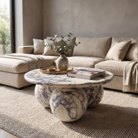 Socle rond en marbre au design moderne, table basse de salon de luxe en marbre naturel Calacatta Viola personnalisé
