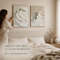 Ensemble de 2 tableaux muraux texturés 3D en relief, peinture sur toile, paysage marin, style moderne minimaliste, décoration pour la maison et l'hôtel