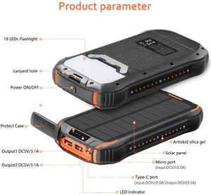 เครื่องชาร์จพลังงานแสงอาทิตย์แบบพกพา OEM/ODM รุ่นบางเฉียบ กันน้ำระดับ IP67 ช่องเสียบ USB คู่ / Type-C <span class=keywords><strong>ความ</strong></span>จุ 26800mAh - Product Image 3