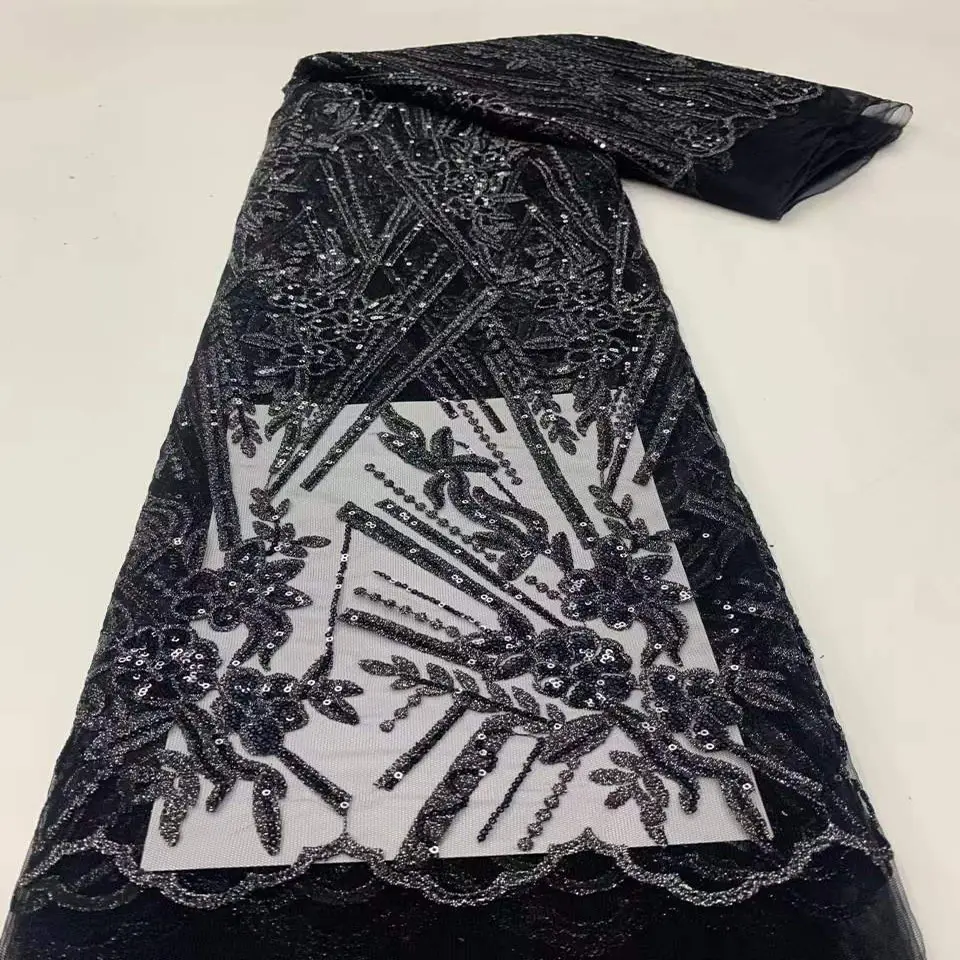 Tissu entièrement brodé maille fil composite sequin tissu brodé cheongsam sequin dentelle africaine SS3441