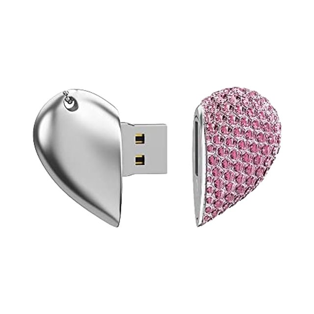 8GB 64GB Heart-Shaped USB 2.0 Flash Drive Crystal Memory Stick Metal Key Chain Jump Drive Pen Jewelry USB Necklace-Pink Pendrive