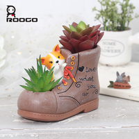 ROOGO Pot de fleurs créatif en résine Corgi empilable pour plantes succulentes avec trou de drainage, double compartiment, décoration de bureau
