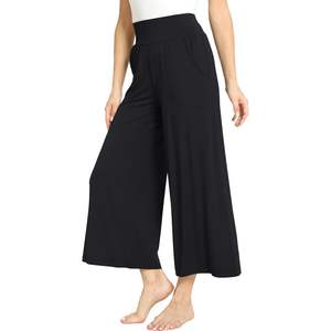 Pantalon palazzo ample en viscose de bambou personnalisé, taille haute avec poches, pantalon de yoga fluide pour femmes - Product Image 1