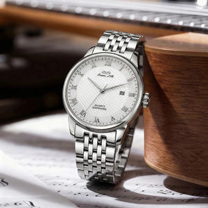 Reloj de Cuarzo de Lujo <span class=keywords><strong>para</strong></span> Hombre, con Logotipo OEM, Cristal Mineral, Correa de Cuero, Diseño Clásico Multifunción con Indicador Lunar, en Acero Inoxidable - Product Image 5