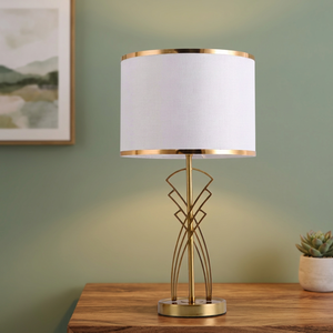 Modern Metal Coastal Table Lamp Beige Fabric <b>Drum</b> <b>Shade</b> E27 LED Warm White <b>Light</b> Bedroom Decorative Lighting AC 110V - Product Image 4