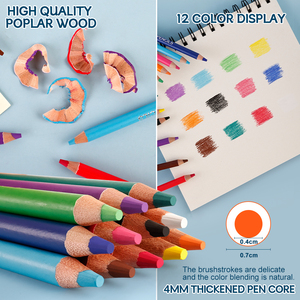 Ensemble de crayons scolaires personnalisés Loseiltin avec logo, 12 crayons aquarelles, pinceaux, crayons de couleur de dureté HB, boîte à crayons pour papier - Product Image 3
