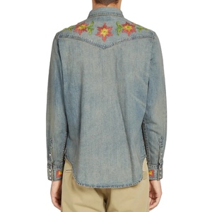 <span class=keywords><strong>Camicie</strong></span> in <span class=keywords><strong>Denim</strong></span> Floreale 100% Cotone con Ricamo Personalizzato, Due Tasche e Bottoni per Uomo - Product Image 3