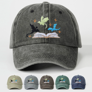 Gorra de Béisbol Vintage de Algodón Lavado con Bordado de Dragón y Libro Mágico, Gorra de Visera Curva para Amantes de los Libros y Estilo Urbano Informal - Product Image 5