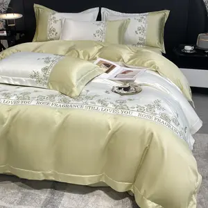 100% Cotton Embroidered Bedding Deluxe Queen Customised 4 Piece Set Home Egyptian Cotton Quilt