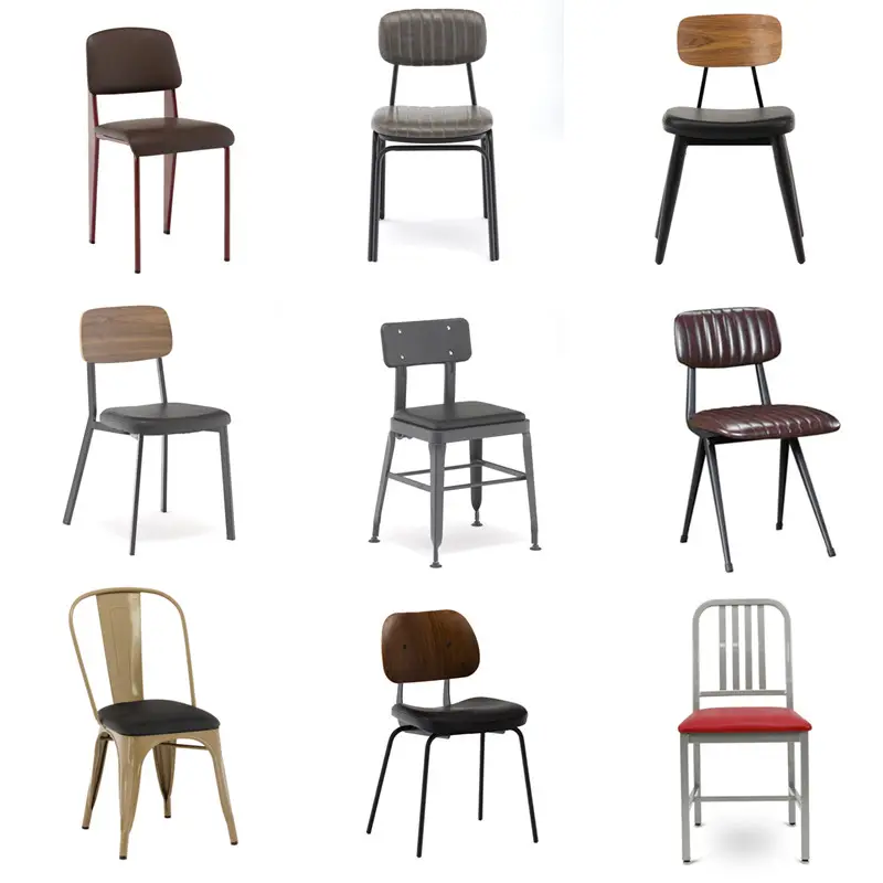 wholesale custom morden iron stackable Leather restaurant chair vintage industrial style metal cafe chair