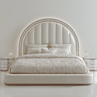 Lit contemporain King-Size avec tête de lit miroir diamantée et éclairée, mobilier de chambre moderne en bois massif personnalisé, style européen classique