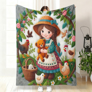 Couverture en flanelle à motif de ferme de dessin animé, couverture de sieste douillette et chaude, super douce pour la chambre à coucher et le salon, impression personnalisée - Product Image 6