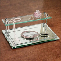 Plateau de service en verre et métal à 2 étages pour hôtel, style vintage, portable, salle de bain, chambre à coucher, coiffeuse, rangement de bureau