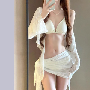 2024 nouveau sexy quatre pièces bikini européen et américain <span class=keywords><strong>pull</strong></span> à manches longues été pur texture maillot <span class=keywords><strong>de</strong></span> bain - Product Image 5