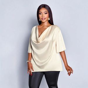 Blus <span class=keywords><strong>Chiffon</strong></span> Warna Solid Model V-Neck Lengan Setengah Ukuran Besar Gaya Santai Eropa Amerika Terbaru <span class=keywords><strong>2026</strong></span> - Product Image 3
