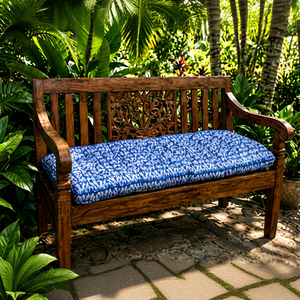 Coussin de siège matelassé pour banc d'extérieur, coussin de mobilier de jardin et de terrasse – Imprimé feuilles bleues, coussin épais pour banc - Product Image 1
