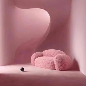 Sofá de peluche rosa con forma de oso muñeco de nieve, sillón puf nórdico minimalista moderno para salón o tienda - Product Image 1