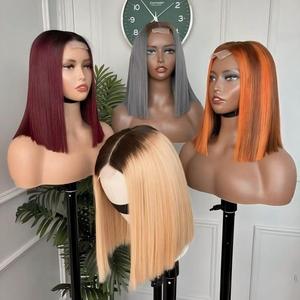 Corto barato 100% pelucas brasileñas naturales virgen transparente HD encaje hueso recto Frontal crudo vietnamita pelo humano Color Bob peluca - Product Image 2