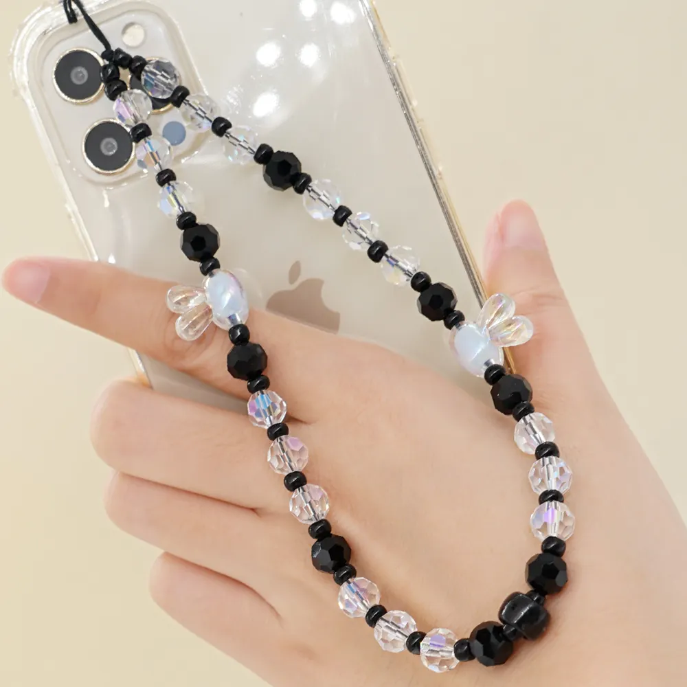 Go2Boho Telephone Jewelry Cell Phone Chain Crystal Beaded Strap Mobile Chains Anti-lost Lanyard Transparent Beads Rabbit Charm