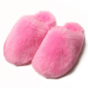 Faux Fur Slippers Indoor Comfortable <b>Fluffy</b> Furry <b>Slides</b> Sold Color Women Winter House Slippers - Product Image 4
