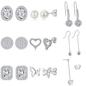 ต่างหูแบบห่วงชุบทองคำขาวและทองคำแท้สำหรับขายส่ง ประดับเพชรซิร์คอนทรงกลม - Product Image 1