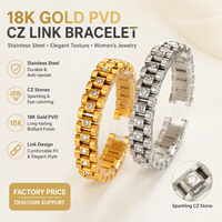 Bracelet de montre en acier inoxydable plaqué or 18 carats avec maillons CZ, texture élégante, bijou unisexe tendance, cadeau idéal - Prix usine TD