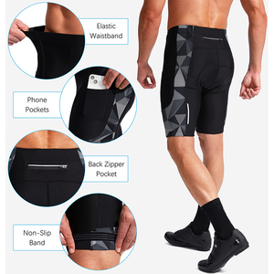 Customized Color Logo High Quality 100% Polyester Made Cycling <b>Shorts</b> <b>Men's</b> Fitted <b>Three</b> <b>Quarter</b> Bike <b>Shorts</b> With Phone Pocket - Product Image 4