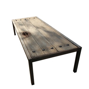 Cinese <span class=keywords><strong>vintage</strong></span> riciclato parte superiore della porta in legno di olmo ferro gamba tavolo da caffè in stile industriale - Product Image 2