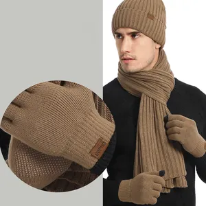 Eşarp, şapka ve eldiven setleri OEM üreticileri toptan özel akrilik kaburga örgü kış bere şapka eşarp eldiven erkekler ve çocuklar için setleri