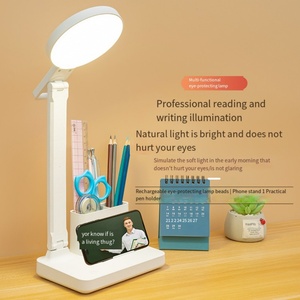 Lampe de table LED à tête ronde, avec prise USB, pliable, avec support, fonction porte-stylo, lampe d'étude pour étudiants - Product Image 5