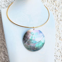 Collier ras du cou en acier inoxydable avec pendentif rond en nacre naturelle, bijoux en argent et or pour femmes, accessoires bohèmes