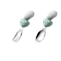 Ensemble cuillère et fourchette en acier inoxydable 304 avec manche en silicone en forme de champignon, style moderne et luxueux, pour le camping et la maison