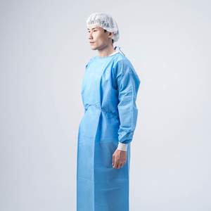 Combinaison d'isolement de haute qualité Hubei Xiantao, blanche et bleue, niveau 1, 35-50g PP+PE, blouse d'isolement jetable - Product Image 4