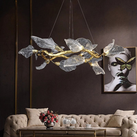 Nouvelle arrivée, lustre suspendu en verre à feuilles de fleurs de luxe pour escalier, lustre moderne simple à feuilles