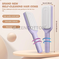 Sisir Rambut Pembersih Otomatis dengan Logo Kustom, Sisir Bantal Udara, Sisir Pijat Penata Rambut, Sisir Pembersih Teleskopik Berputar Satu Klik untuk Wanita