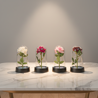 LUYI - Fleurs artificielles en rose, fleur éternelle sous cloche en verre, rose lumineuse, cadeau de mariage, anniversaire, Saint-Valentin, luminescence, décoration de la maison