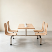Ensemble de table et de chaises de salle à manger modernes à 4 places avec structure en acier inoxydable et dossier Smiley pour l'école, l'hôtel, le restaurant