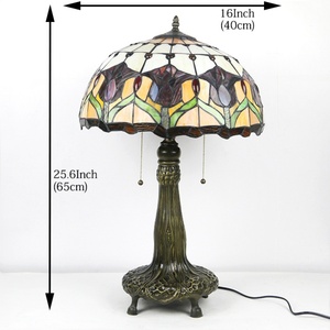 LongHuiJing European 16-Inch AC E26 Stained Glass Table Lamp Flexible Eco-Friendly Multicoloured Tulip Desk Reading <b>Light</b> Decor - Product Image 2