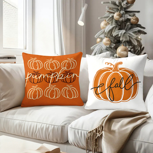 Những chiếc gối trang trí hình bí ngô mùa thu tạo điểm nhấn cho bộ ghế sofa phòng khách ấm cúng với các chi tiết trang trí lễ hội. - Product Image 4