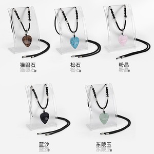 Collier avec pendentif en pierre naturelle en forme de cœur, avec chaîne de perles, pour cadeau de guitare, bijoux décontractés unisexes - Product Image 1