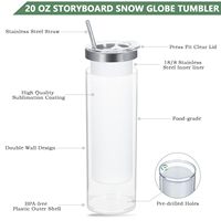 Gobelet isotherme personnalisé de 20 oz, sublimation, intérieur en acier inoxydable 304, extérieur en plastique, double paroi, pré-percé, effet boule à neige, pour cadeaux